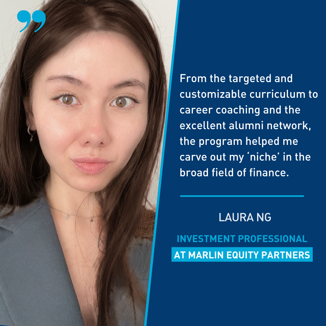 Testimonial by a graduate working for Marlin Equity Partners explaining the impact of the Master’s on her career.