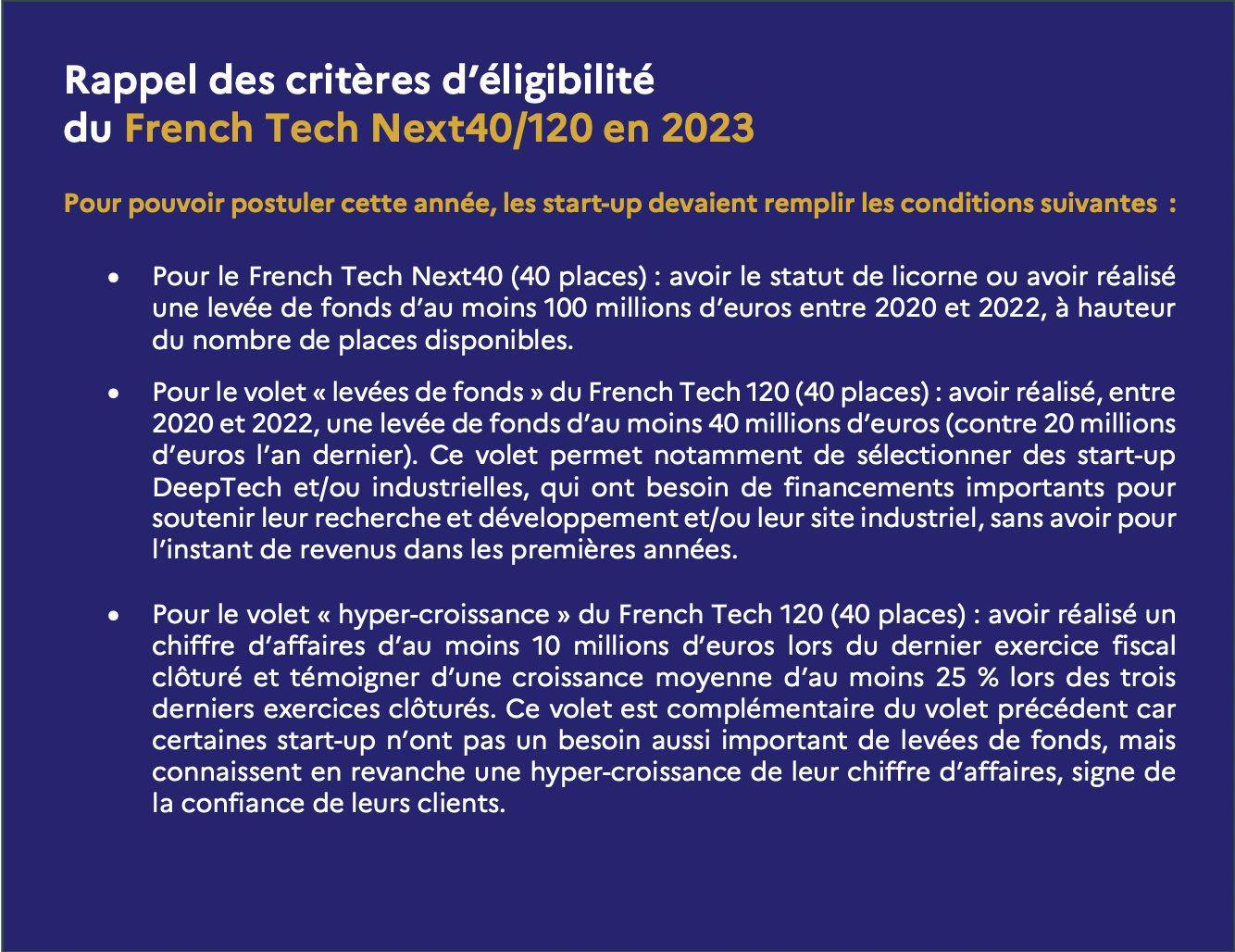 Critères d'éligibilité FT120/NEXT40