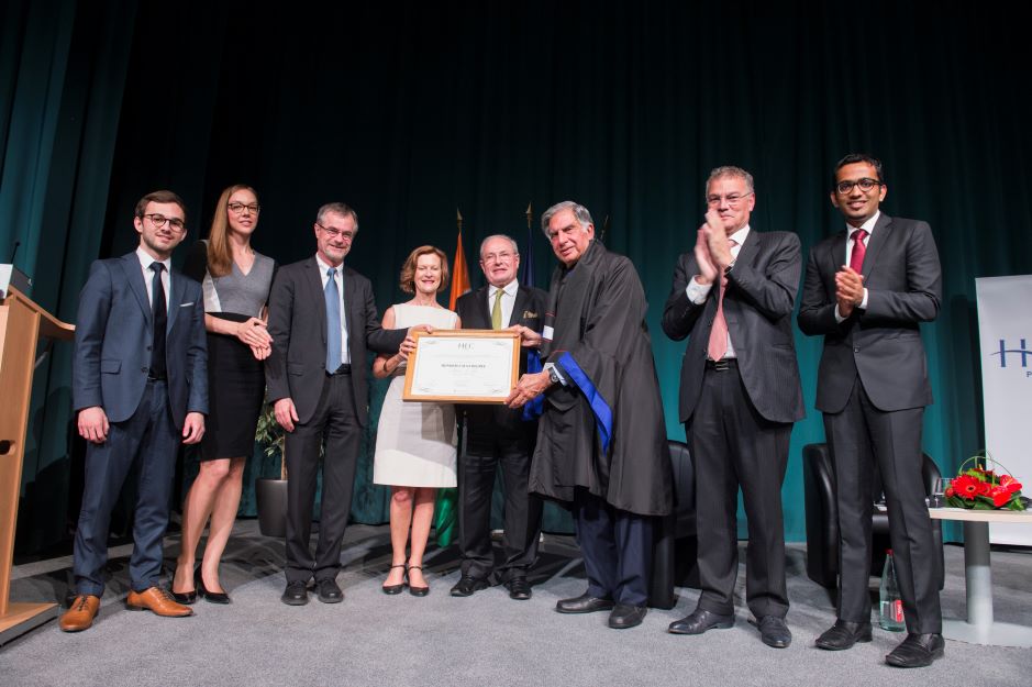 Ratan Tata receives Honoris Causa diploma from HEC paris during his campus conference on April 23, 2015 on 