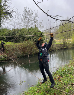 MBA student crossing water